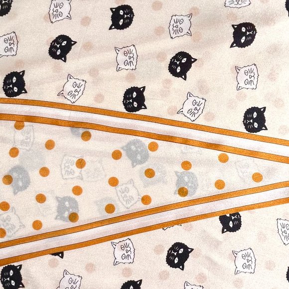 Cats & Polka Dots Orange & White Double-Layer Pure Silk Skinny Scarf - Picture 6 of 6